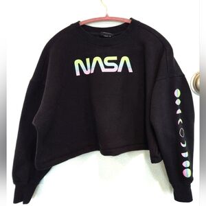 Hyper Space Neon Rainbow NASA Oversized Cropped Sweatshirt XS